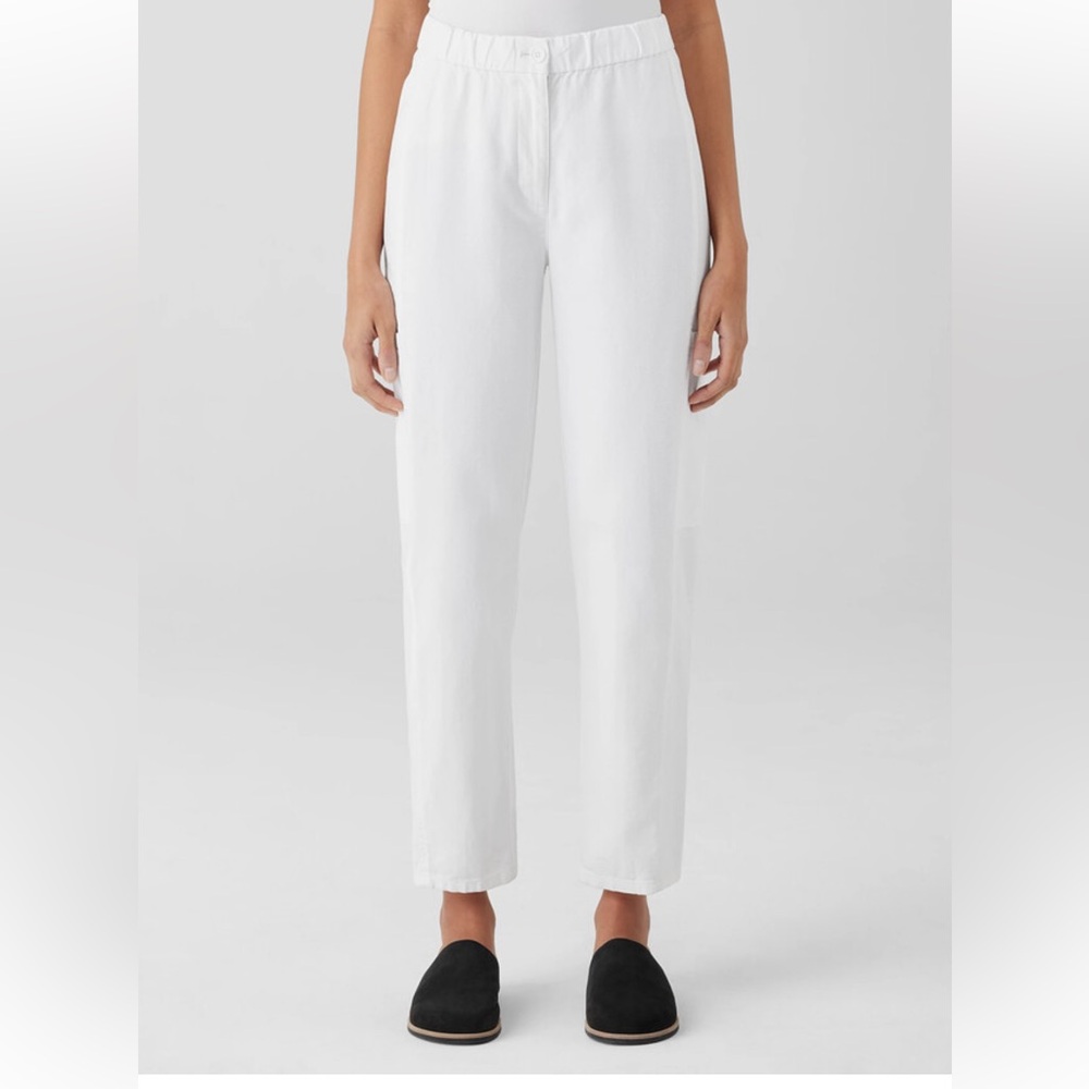 Eileen Fisher Organic Cotton and Hemp White Lantern Cargo Pocket Pull-On Pants